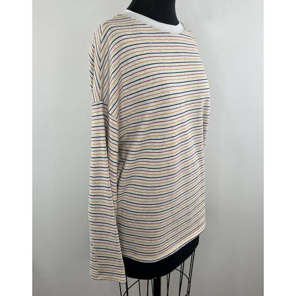 PERSONS Cherish Multicolor Stripe Drop Shoulder Long Sleeve Crew Sweater Medium - Picture 3 of 7